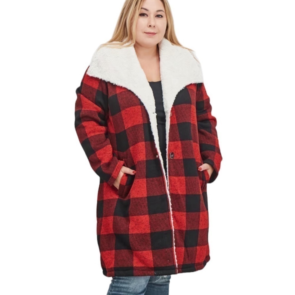 Steve Madden Plaid Faux Sherpa Collared Trench Coat NWT